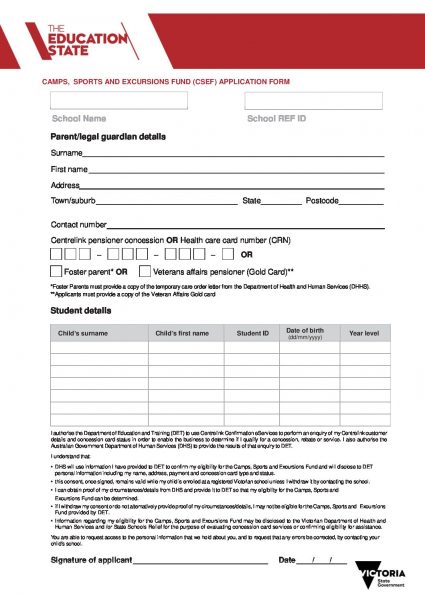 CSEF application form - 2021